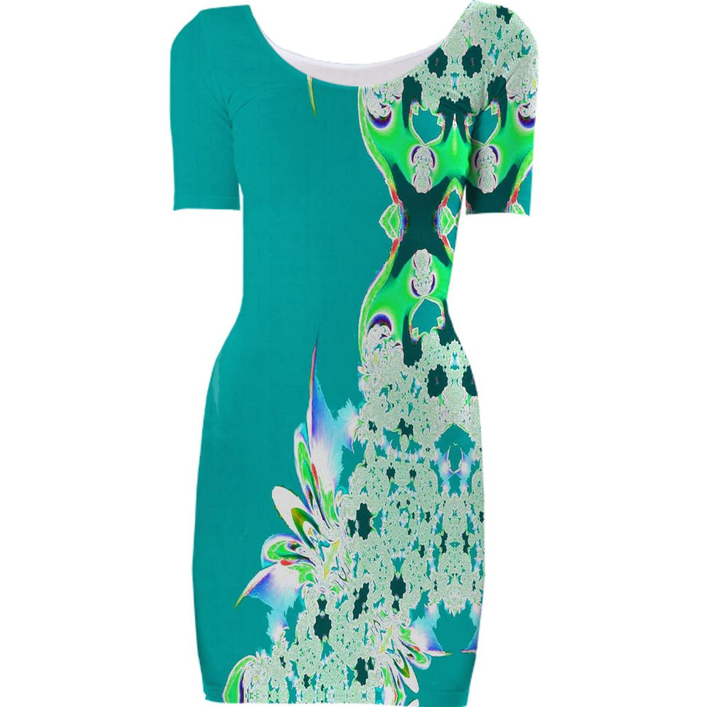Aqua Feathers n Lace Bodycon Dress