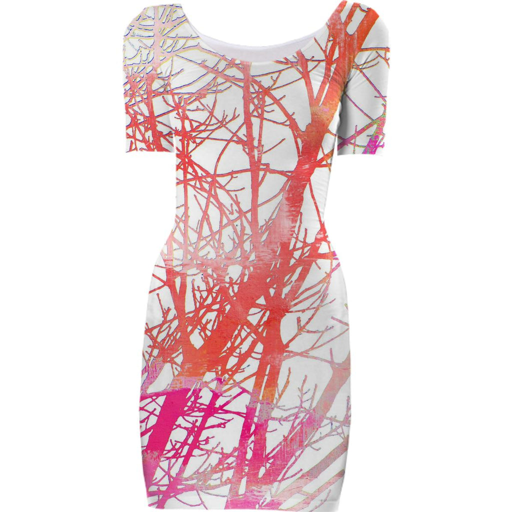 ArtyZen Studios Abstract Tree Print Dress Pattern in Pink and Orange