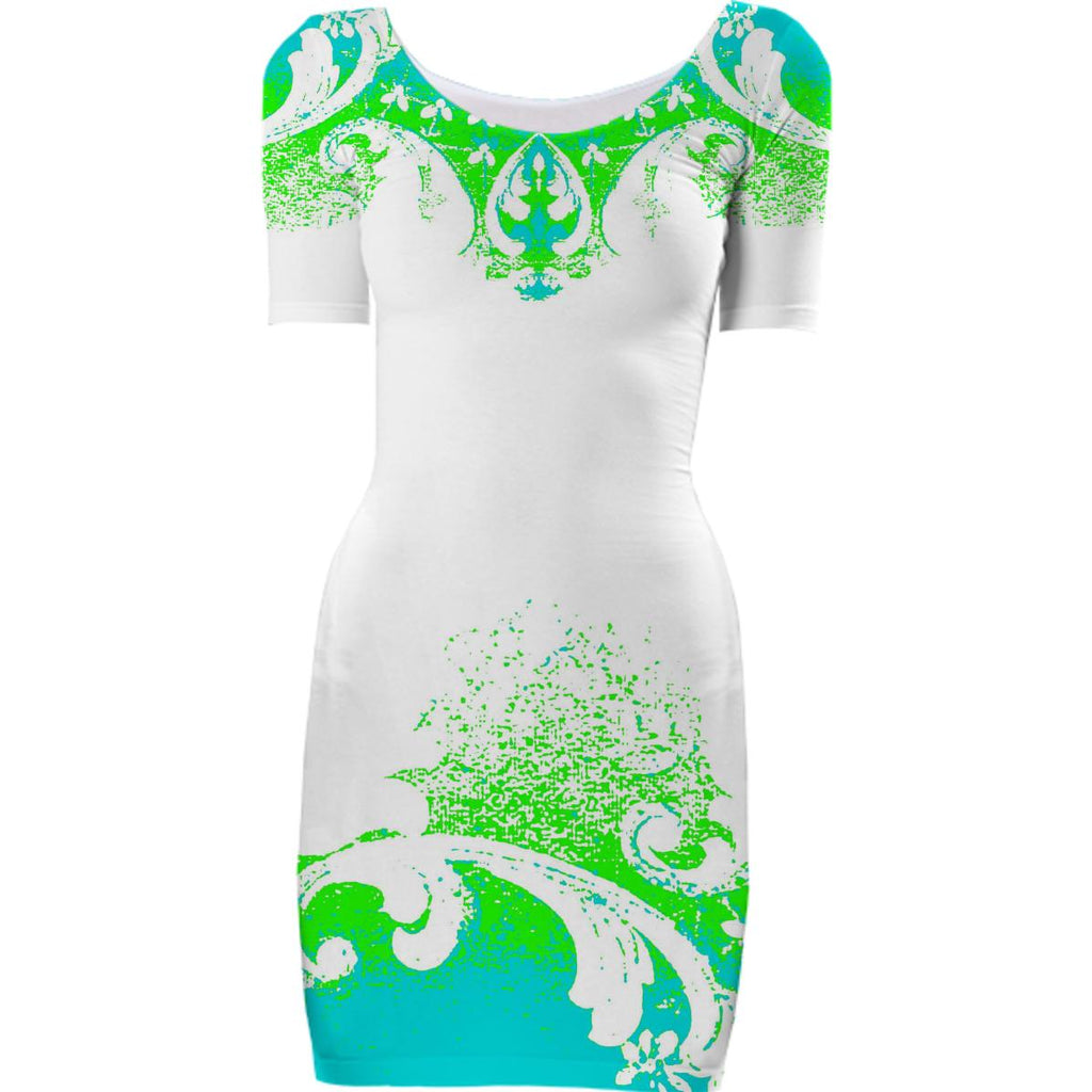 ArtyZen Studios Aqua and Chartreuse Print Dress