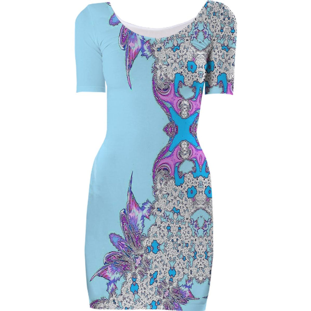 Baby Blue White Abstract Feathery Bodycon Dress