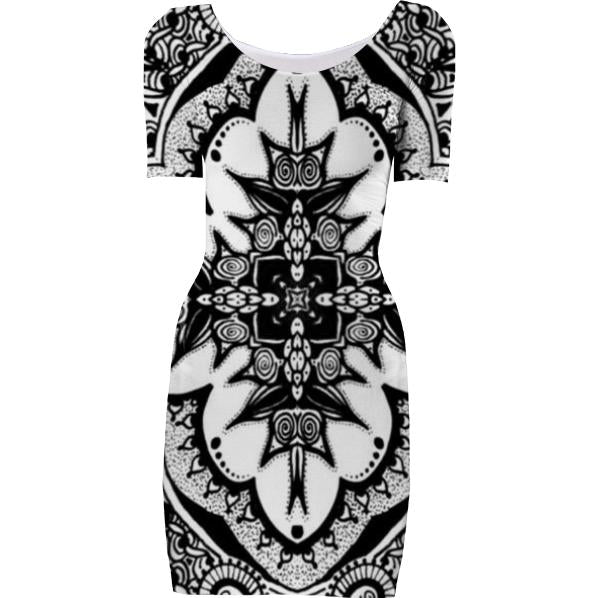 Black and white hippy body con dress