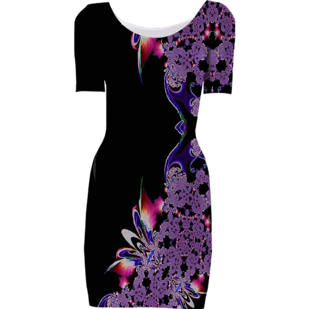 Black Purple Abstract Feathery Bodycon Dress