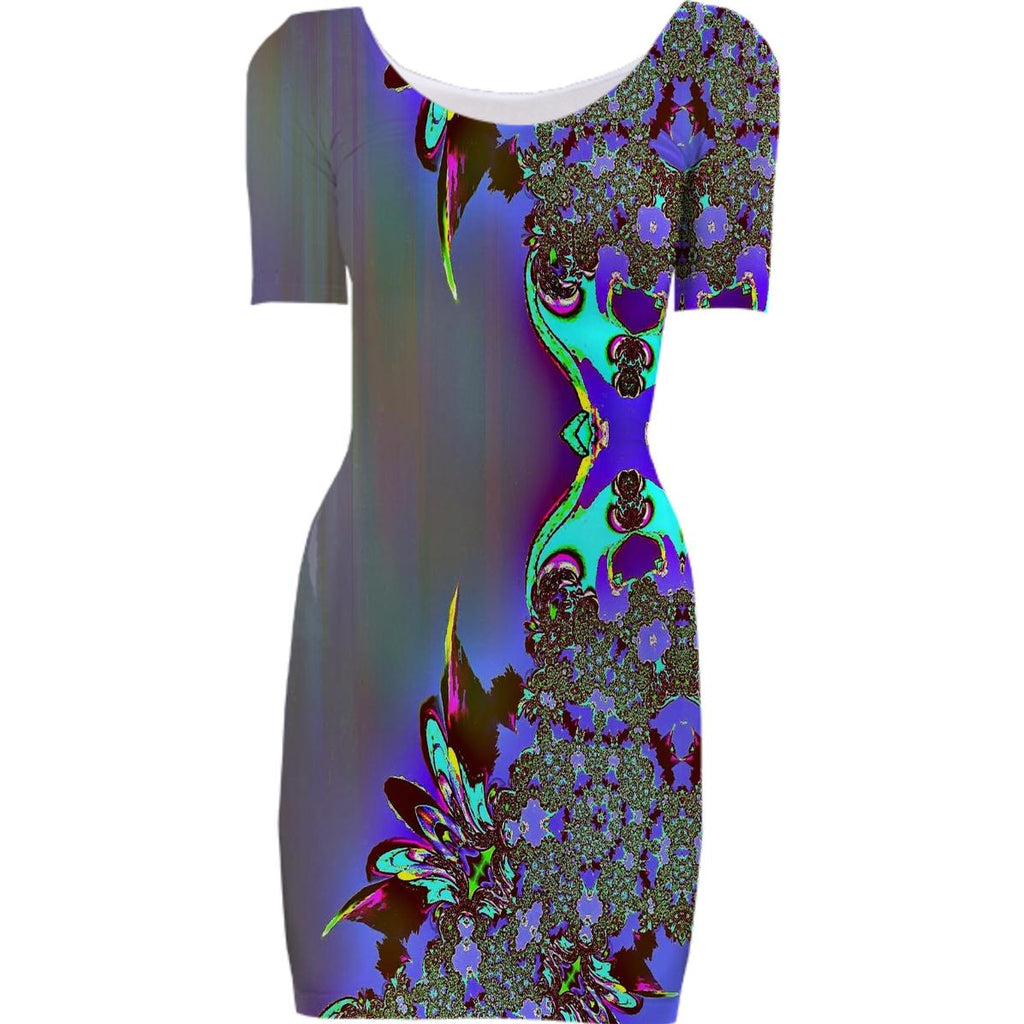 Black Purple Aqua Abstract Feathery Bodycon Dress