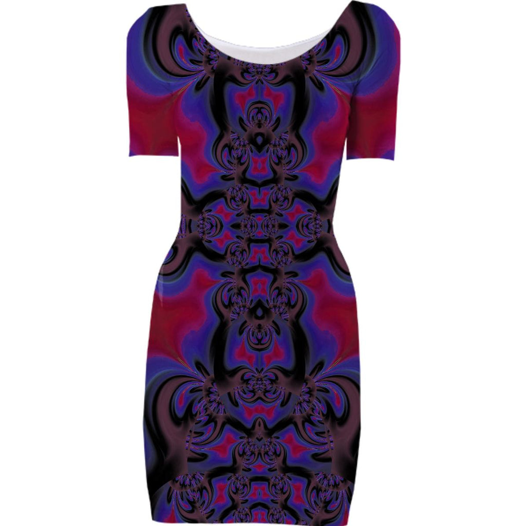 Black Red Blue Fractal Bodycon Dress