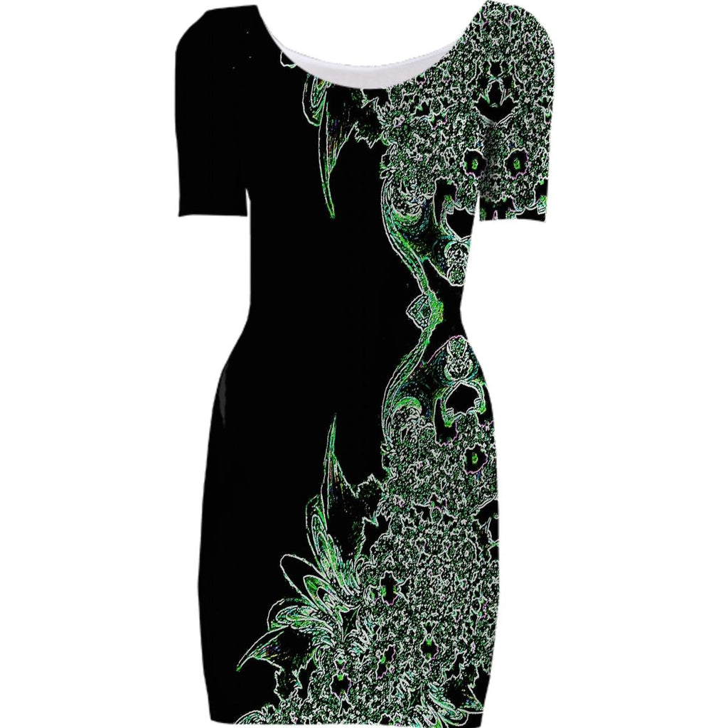 Black White Abstract Feathery Bodycon Dress
