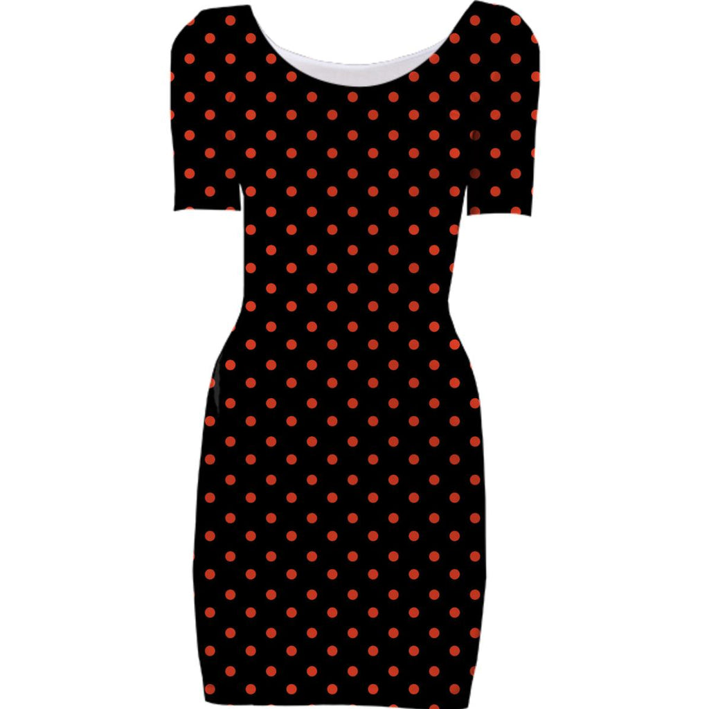 Black with Red Polka Dots Bodycon Dress