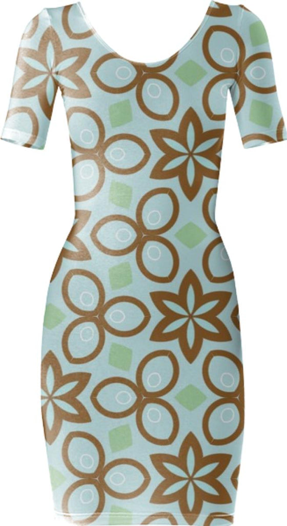 Blue and Brown Geometric Bodycon Dress