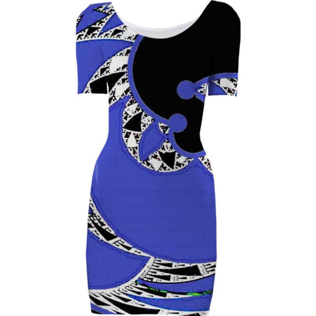 Blue Black Geometric Bodycon Dress