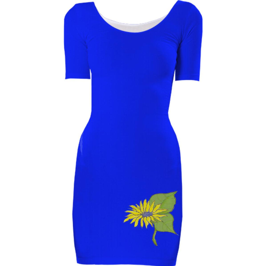Blue Bodycon Dress Yellow Sunflower