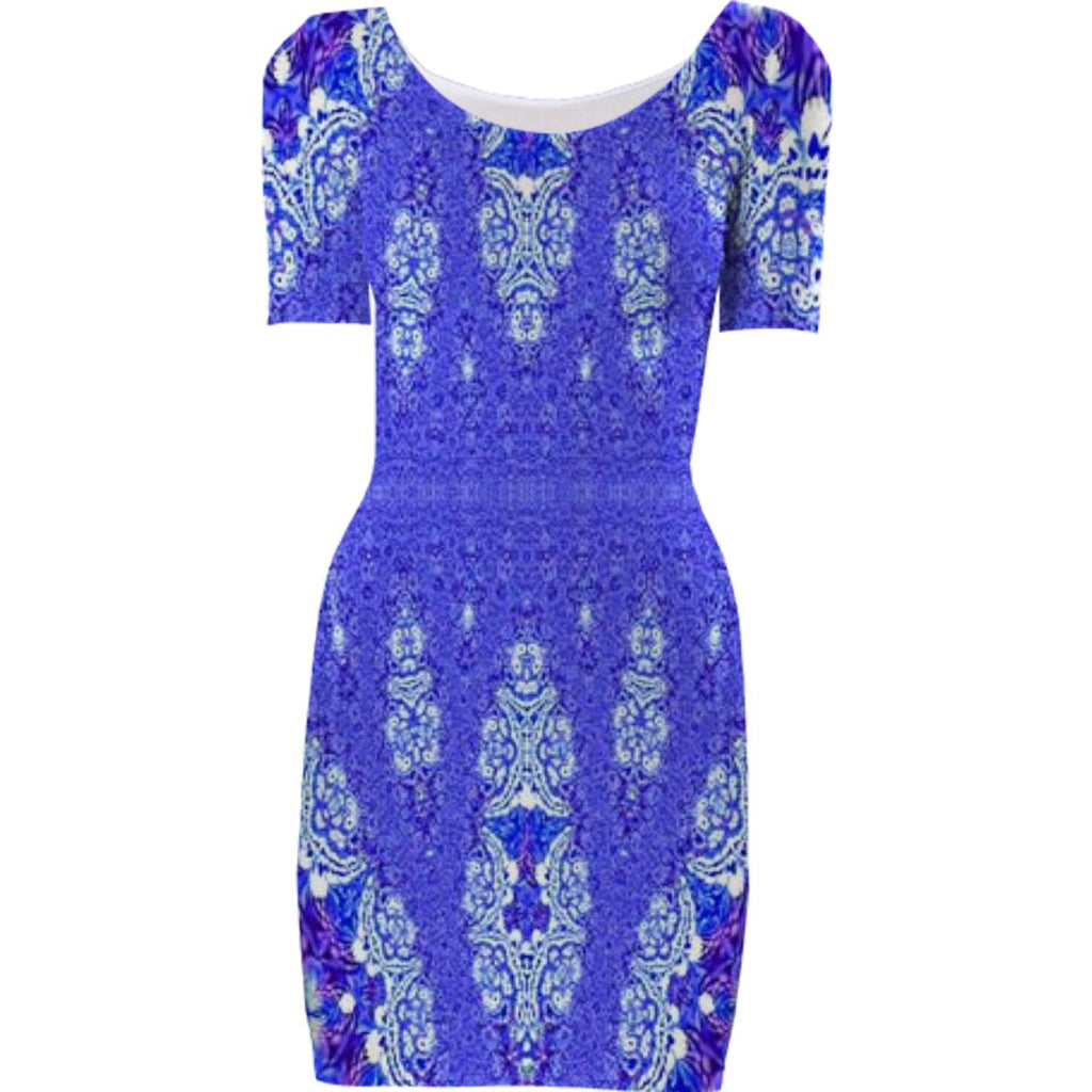 Blue Fractal Lace Bodycon Dress