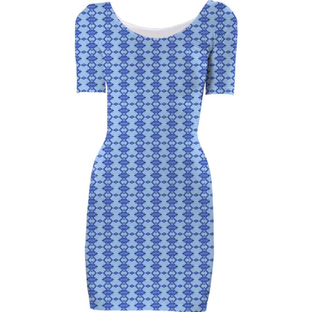 Blue Fractal Pattern Bodycon Dress