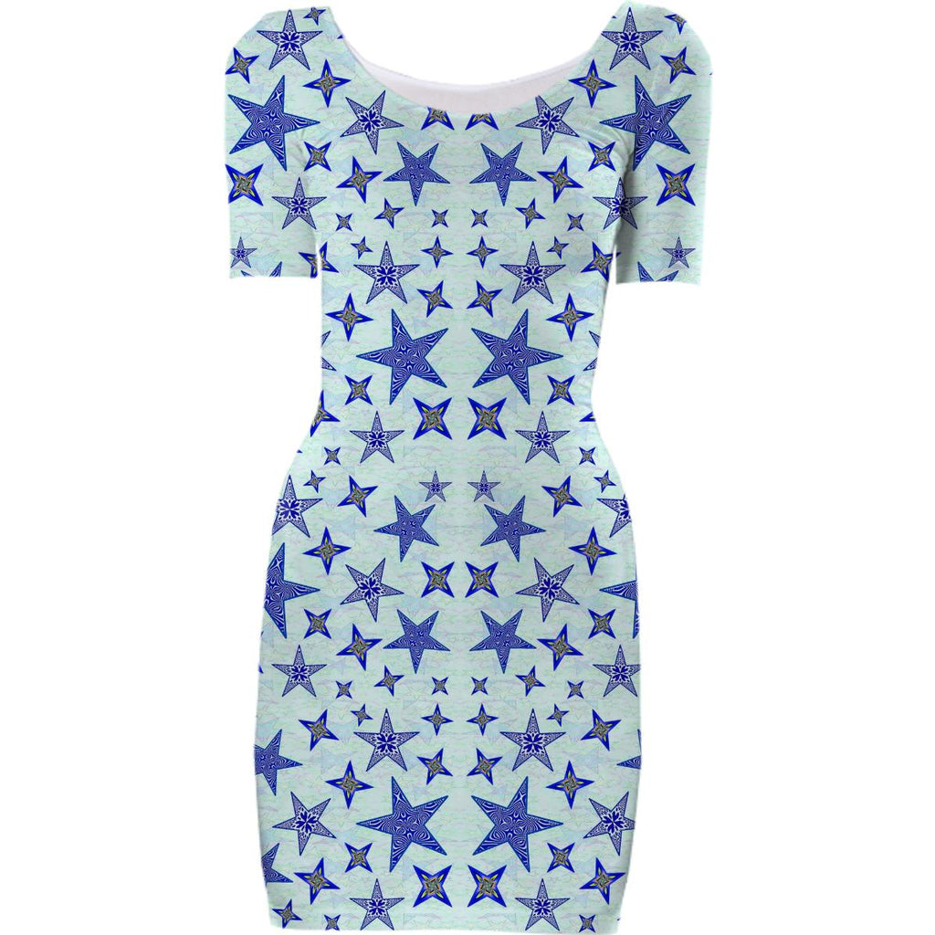 Blue on Aqua Stars Bodycon Dress