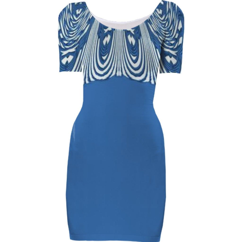 Blue White Empire Design Bodycon Dress