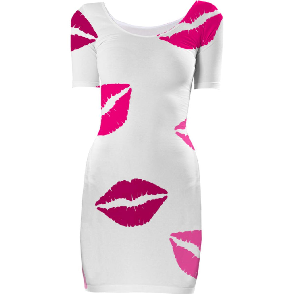 BODYCON DRESS PINK LIPS KISS LOVE