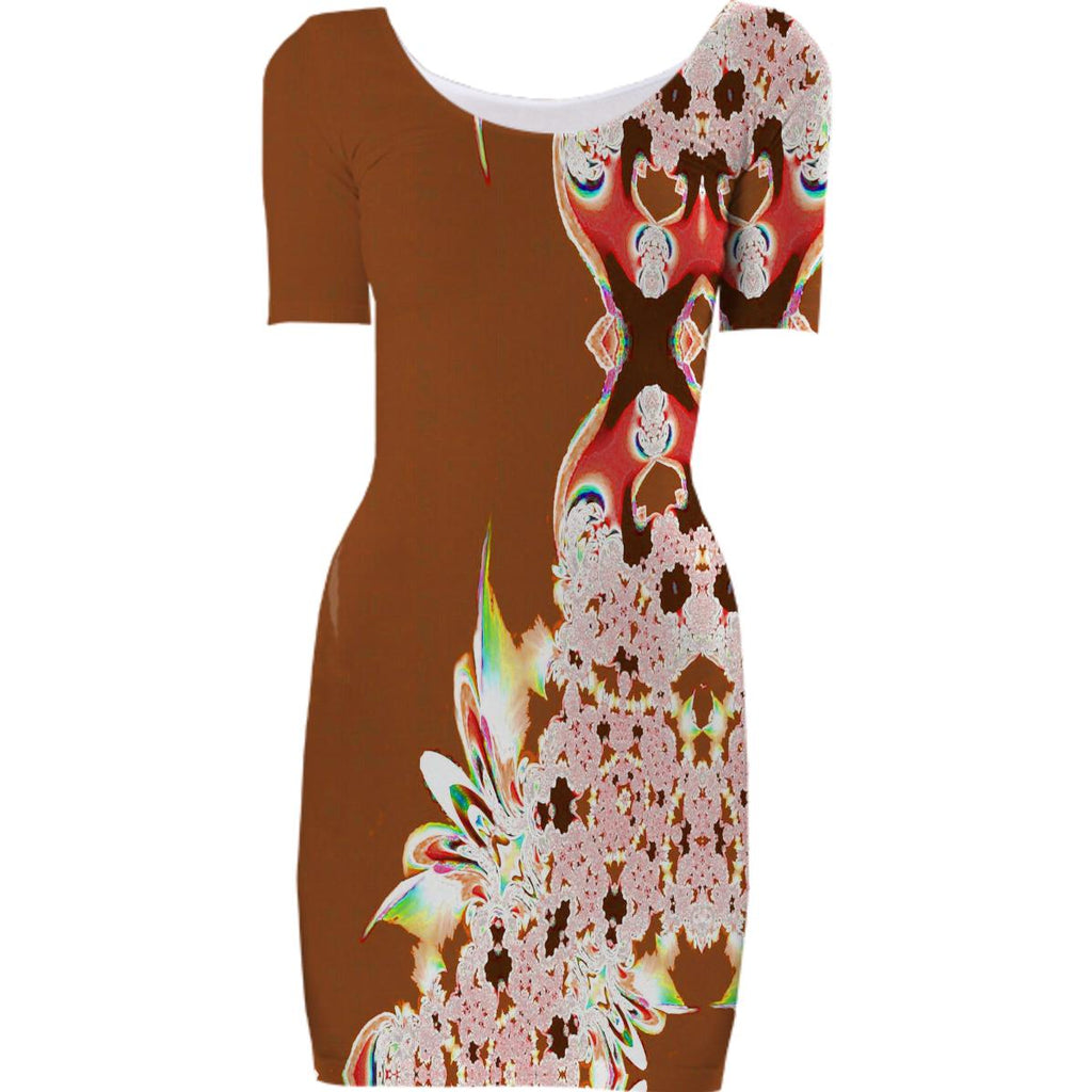 Brown Feathers n Lace Bodycon Dress