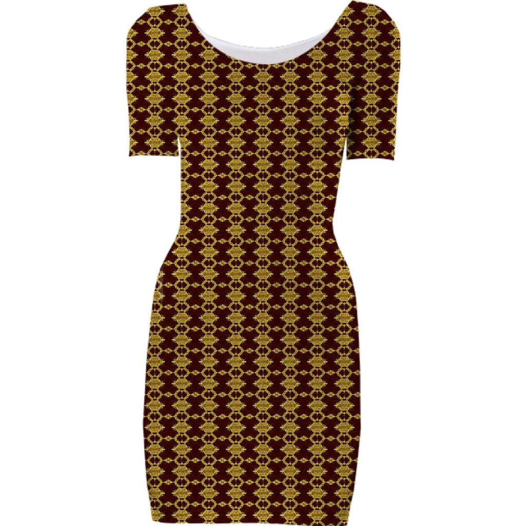 Brown Gold Pattern Bodycon Dress