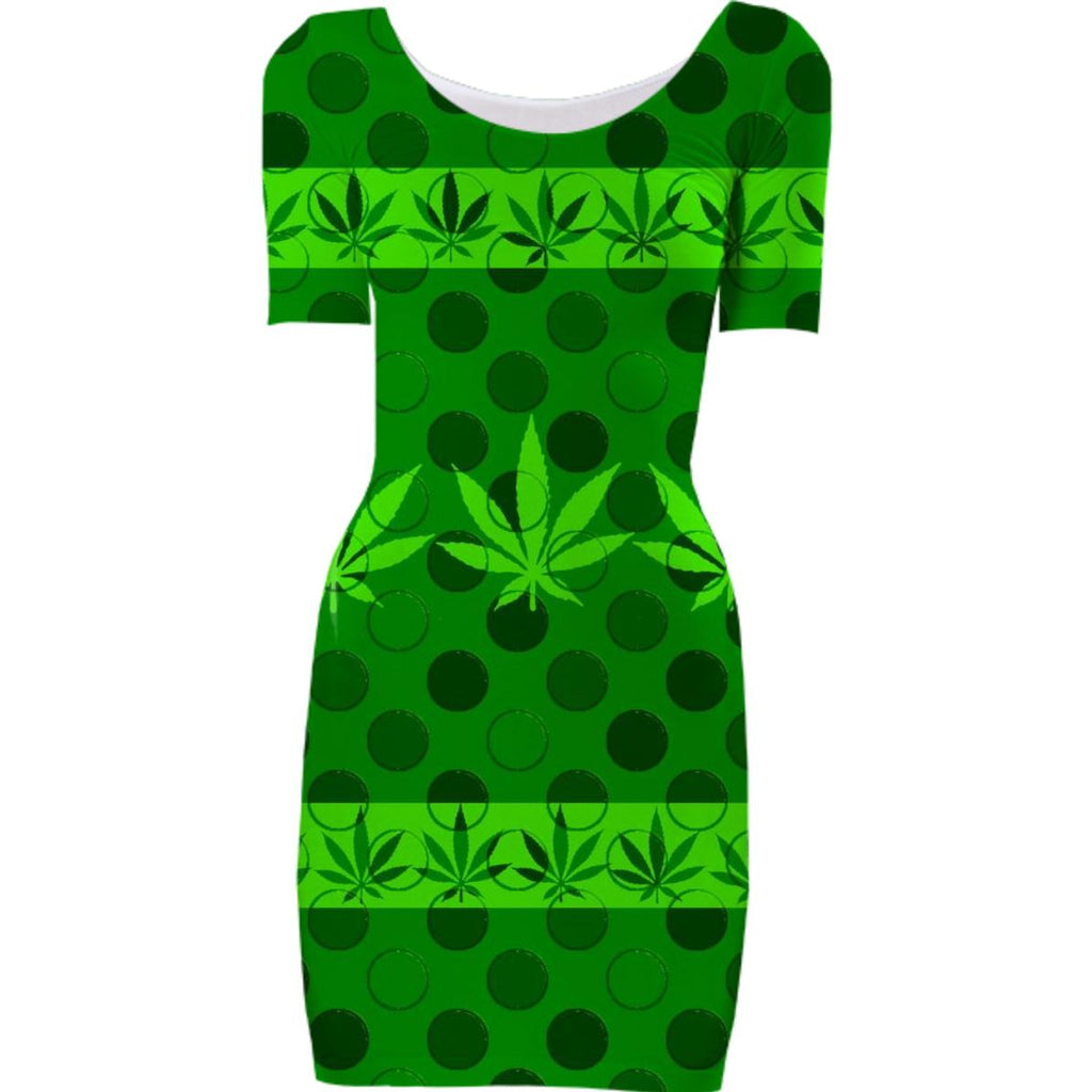 Cannabis Leaves and Polka Dots Bodycon Dress