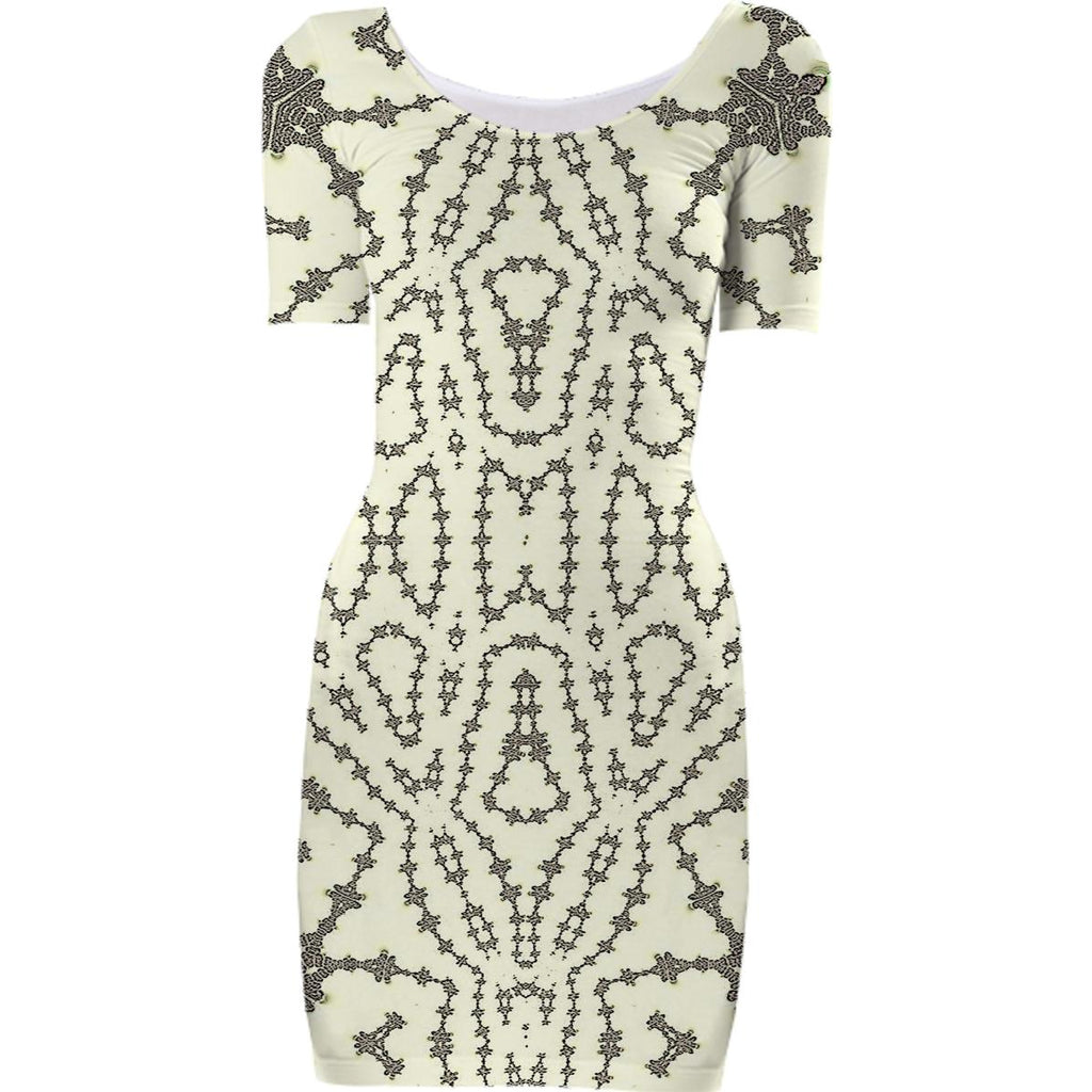 Cream Black Fractal Bodycon Dress
