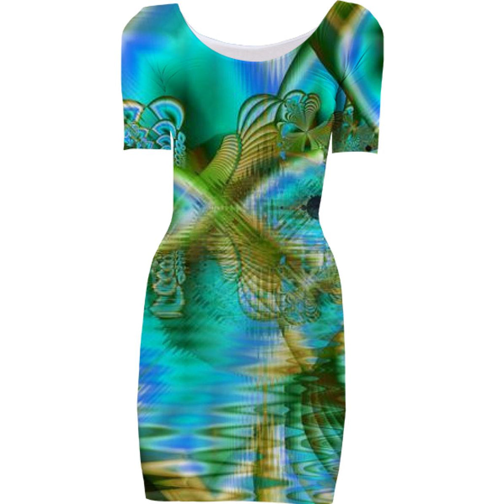 Crystal Gold Peacock Abstract Mystical Lake