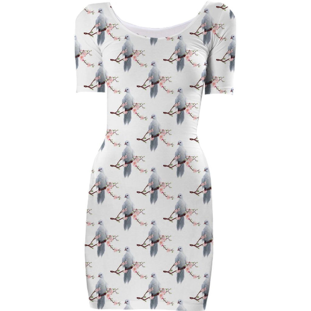 Doves and Pink Flowers Bodycon Dress