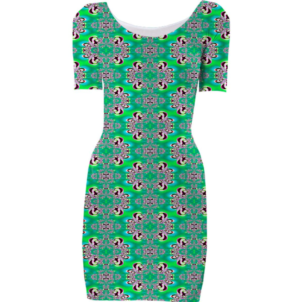 Electric Green Pattern Bodycon Dress