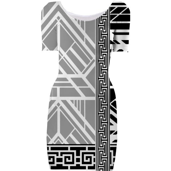 Empire II Bodycon Art Deco Black and White Dress