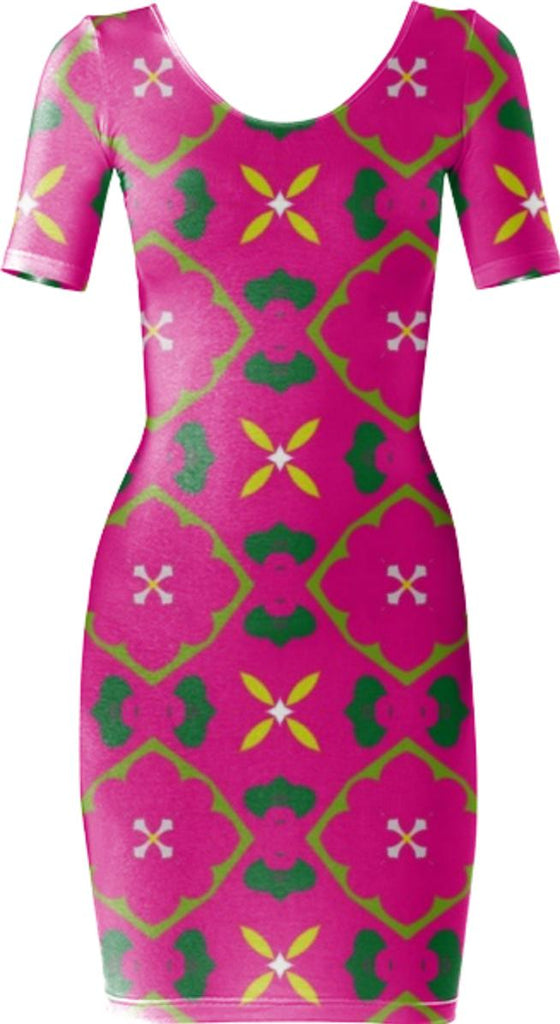 Fuchsia Geometric Bodycon Dress