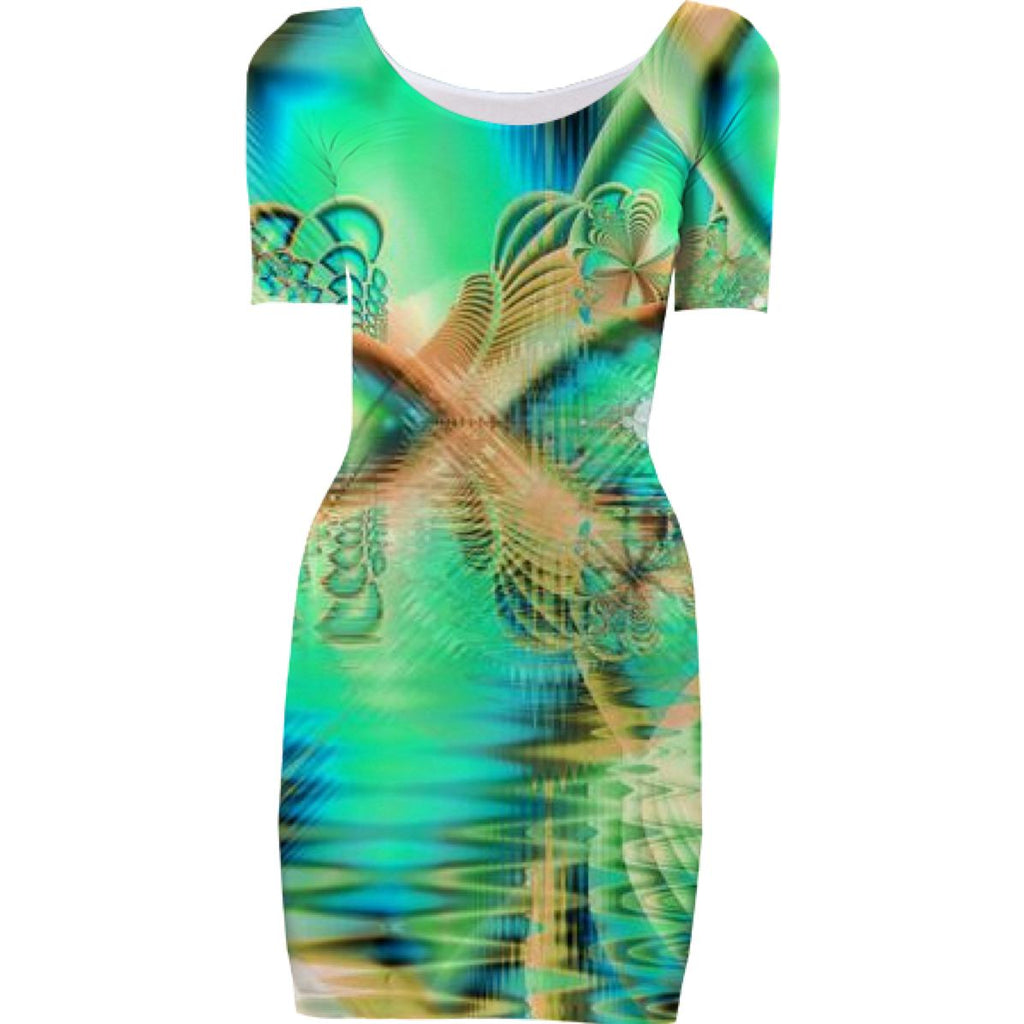 Golden Teal Peacock Abstract Fractal Copper Crystal