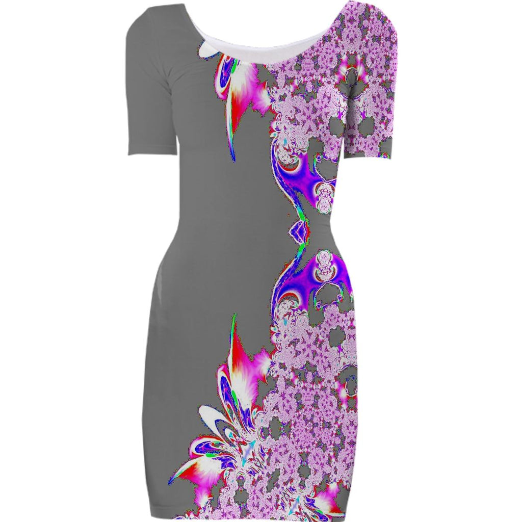 Gray Pink Abstract Feathery Bodycon Dress