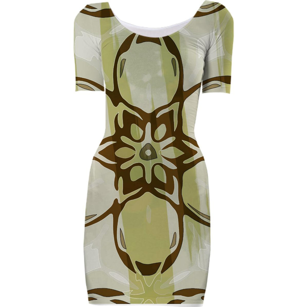 Green and Brown Print Dress