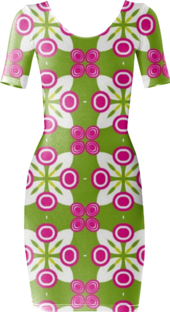 Green and Pink Geometric Bodycon Dress