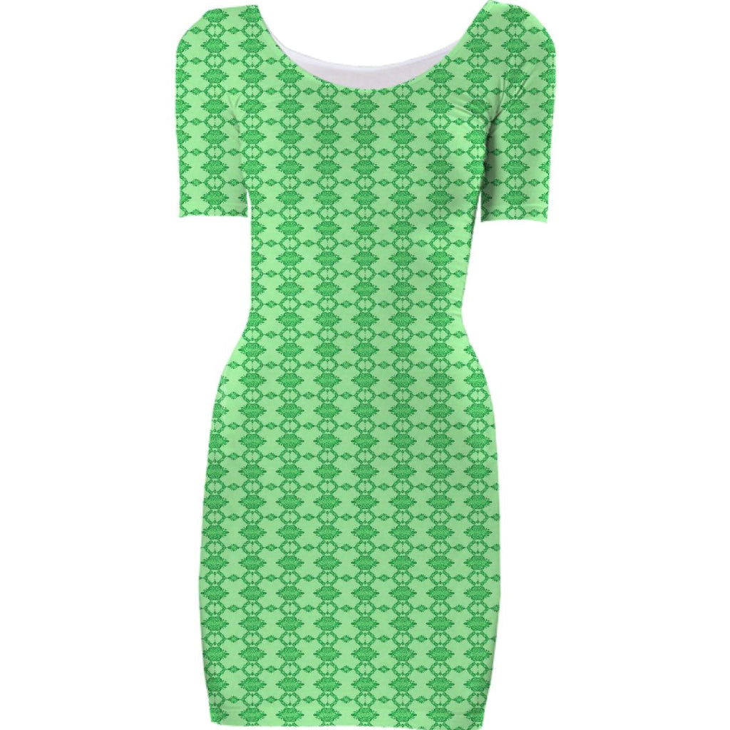 Green Fractal Pattern Bodycon Dress