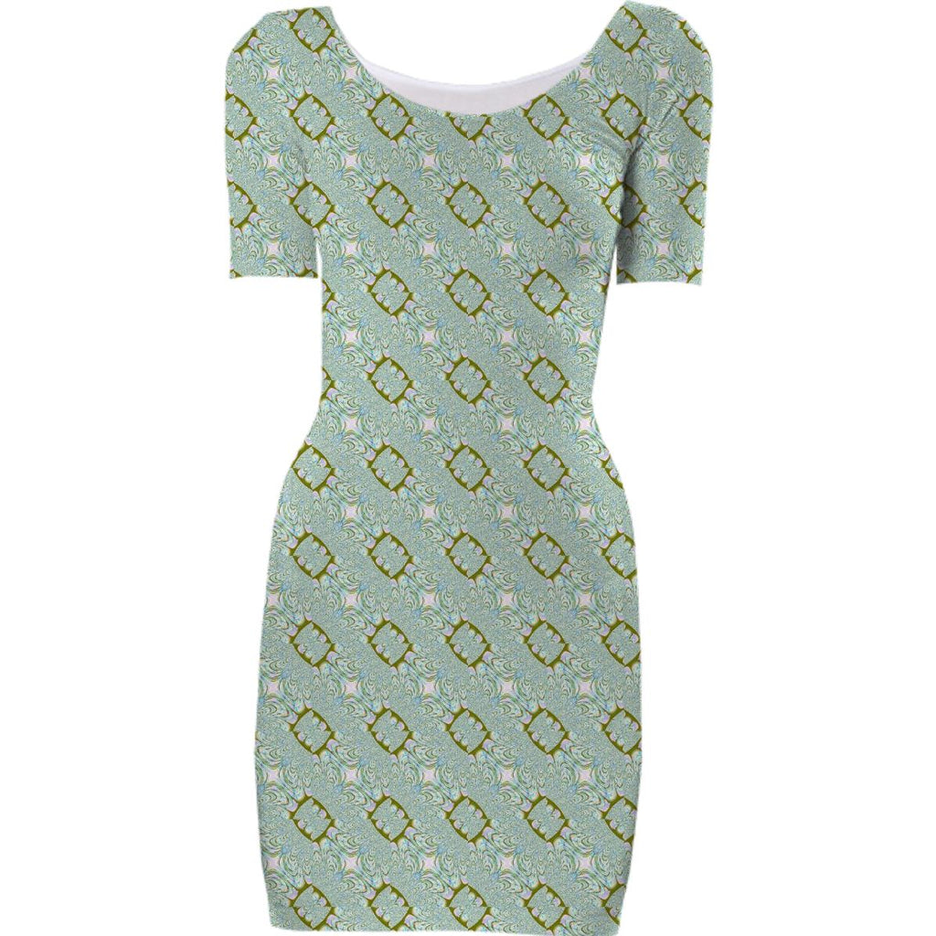 Green Gold Pattern Bodycon Dress