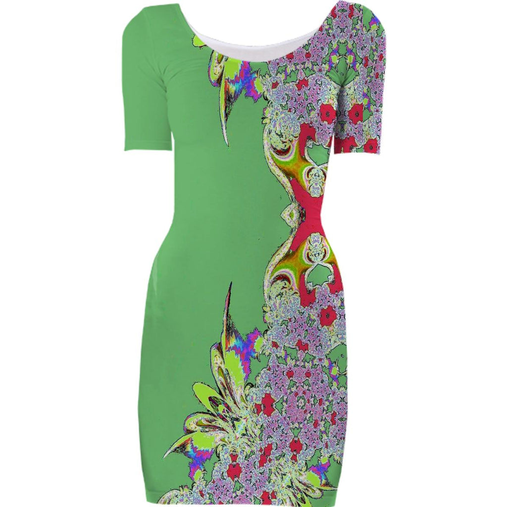 Green Pink Abstract Feathery Bodycon Dress