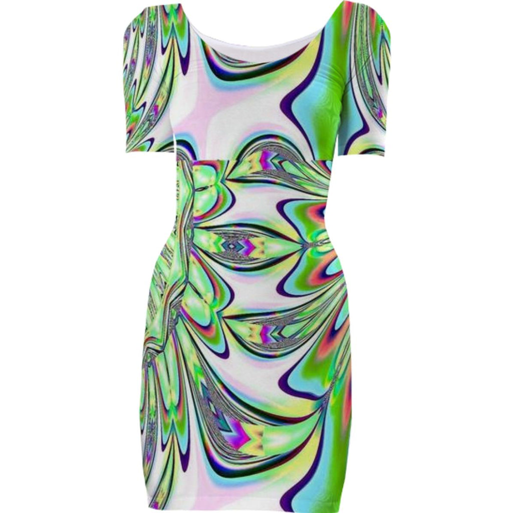 Green White Abstract Bodycon Dress
