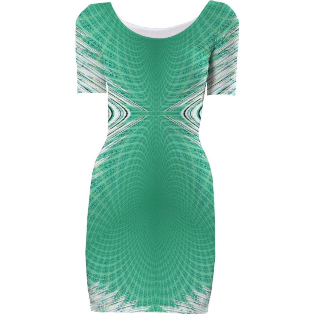 Green White Geometric Bodycom Dress
