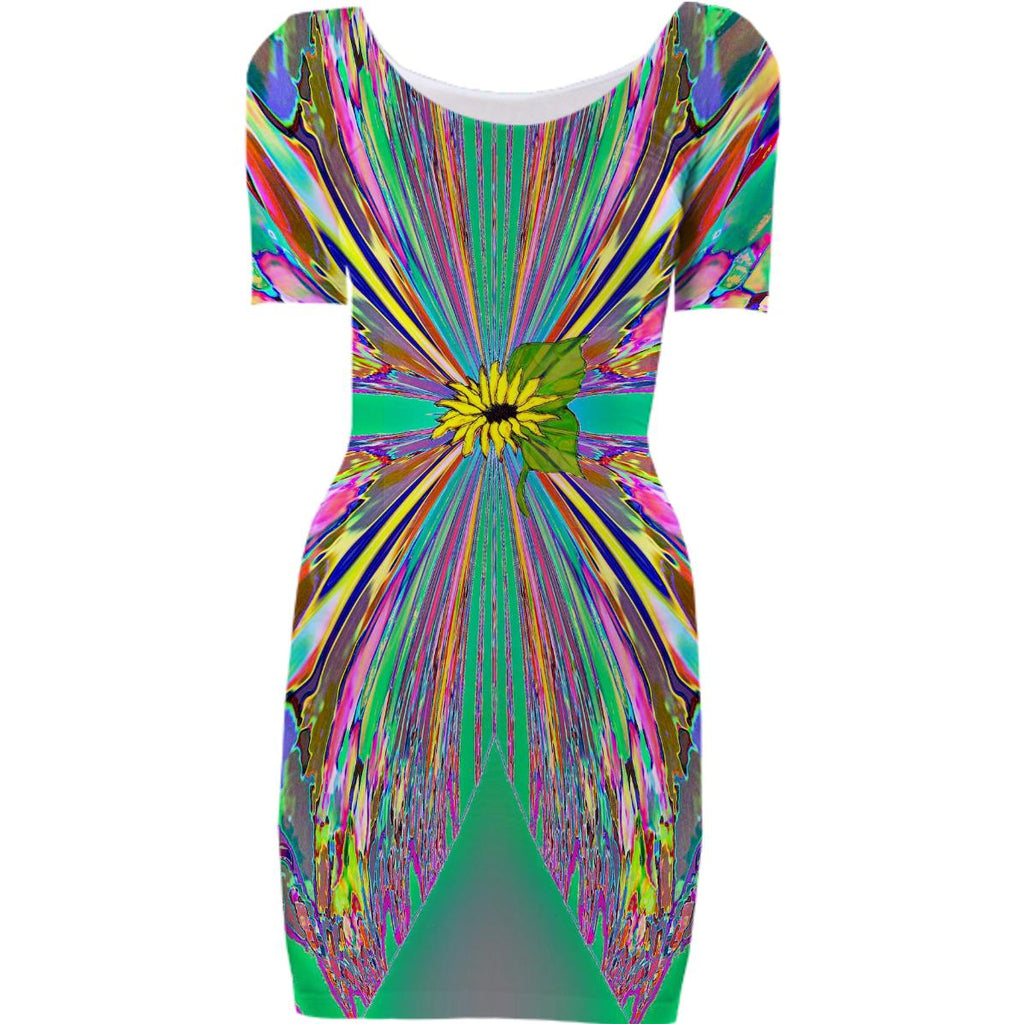 Green with Sunflower Belt Bodycon Dress