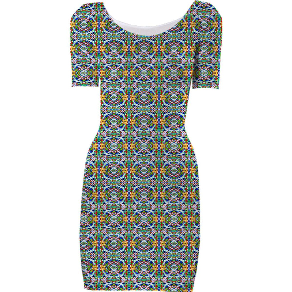 Green Yellow Pattern Bodycon Dress