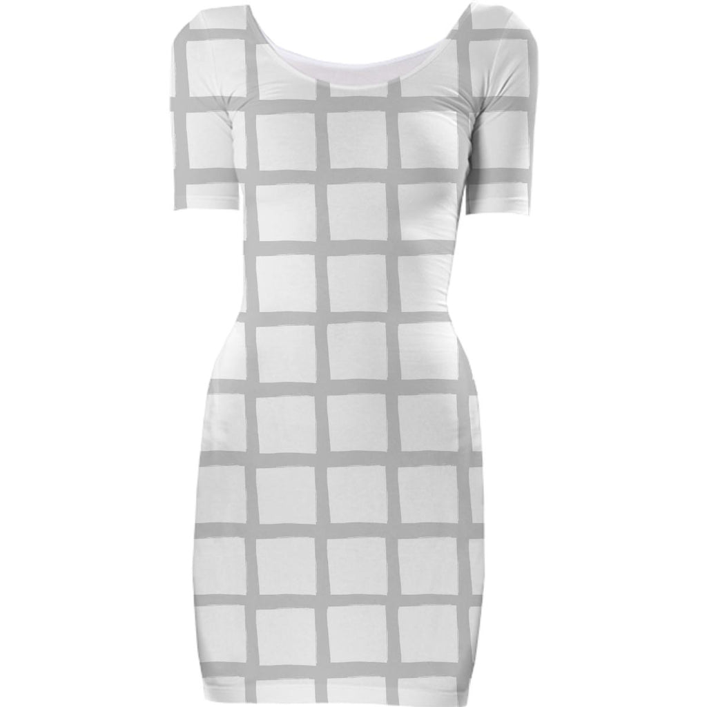 Grey and White Grid Bodycon Dress