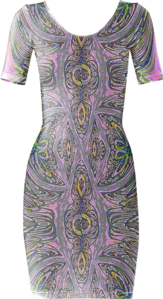 Grey Pink Fractal Bodycon Dress