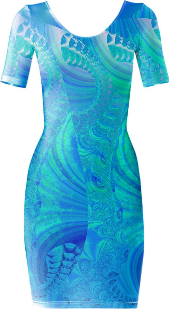 Lacy Aqua Fractal Bodycon Dress