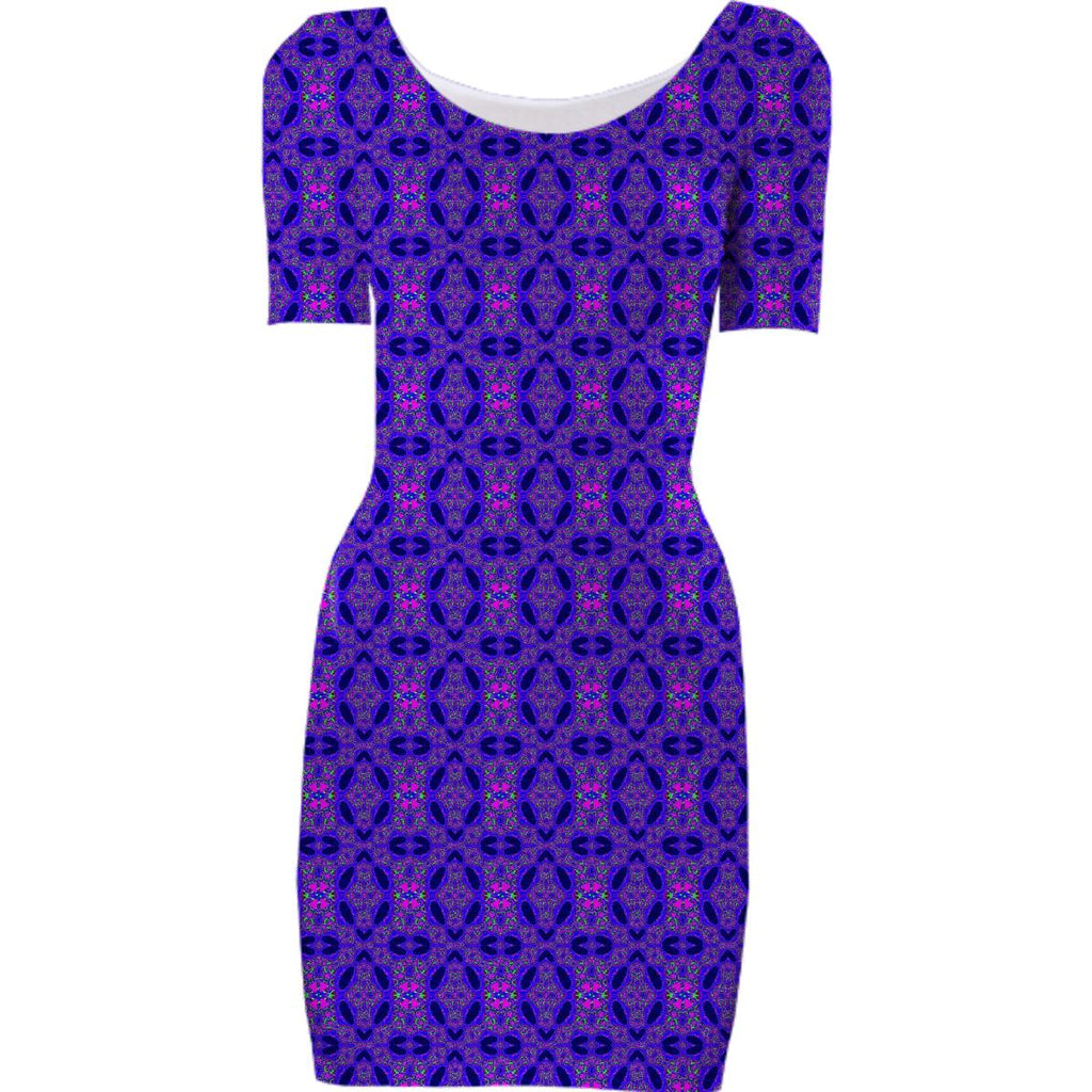 Navy Blue Pink Pattern Bodycon Dress