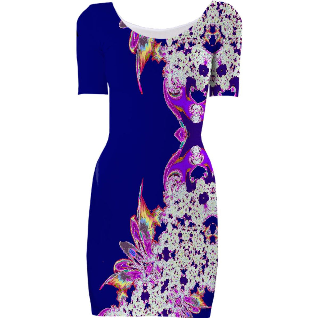 Navy Pink White Abstract Feathery Bodycon Dress