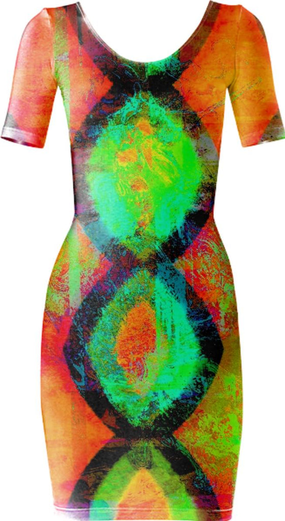 Orange and Black Abstract Bodycon Dress