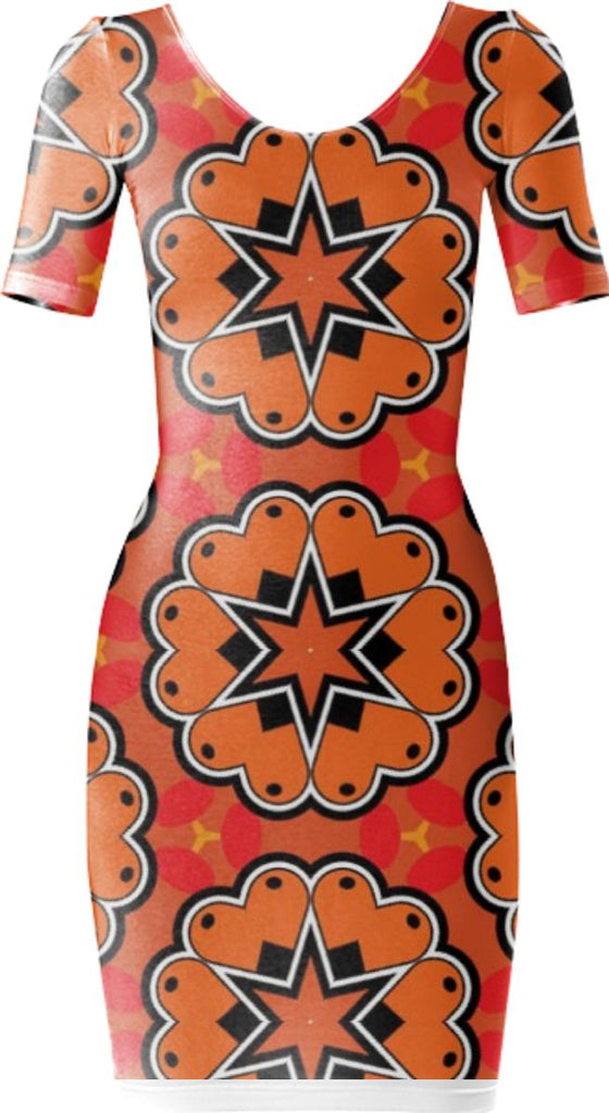 Orange and Black Heart Bodycon Dress