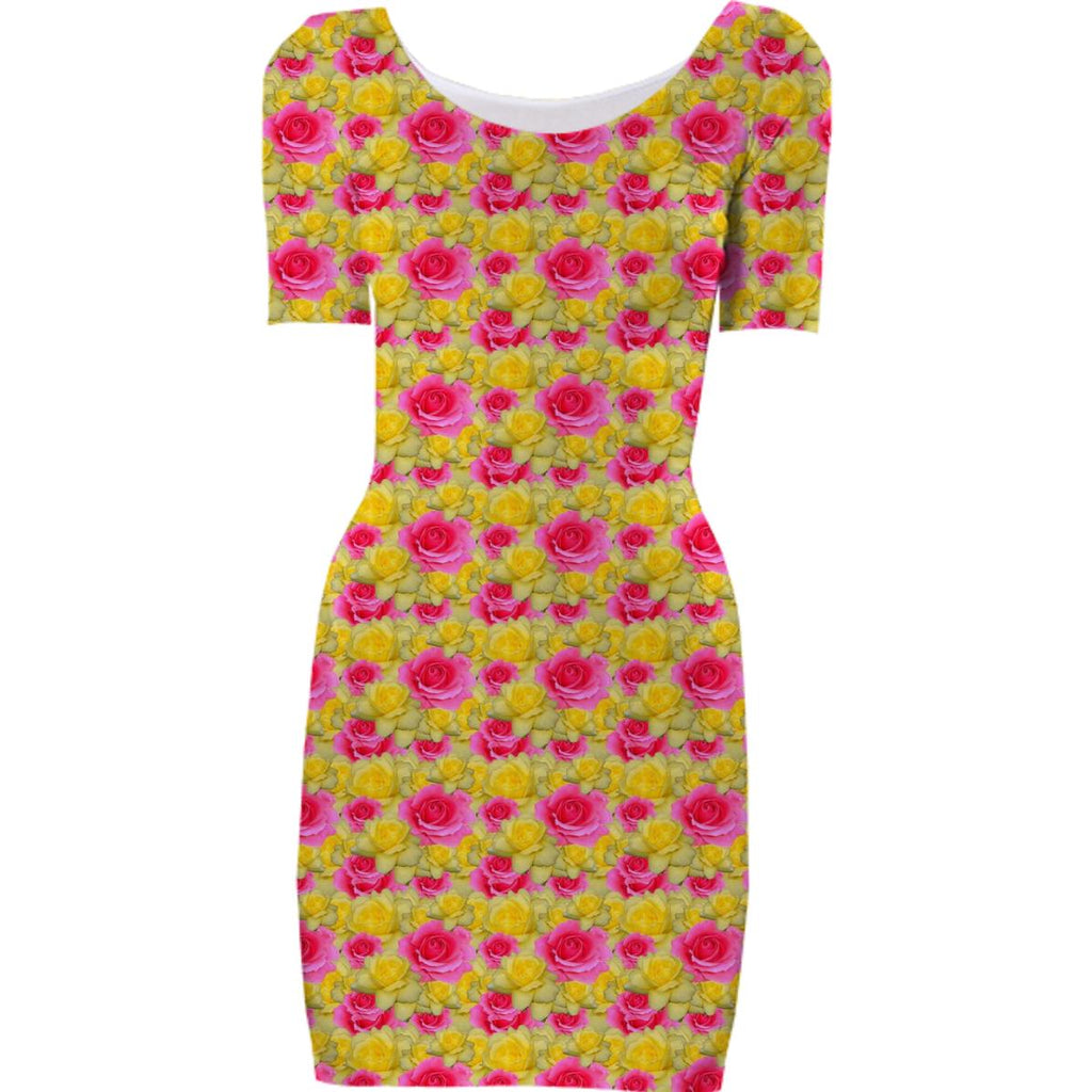 Pink and Yellow Floral Bodycon Dress