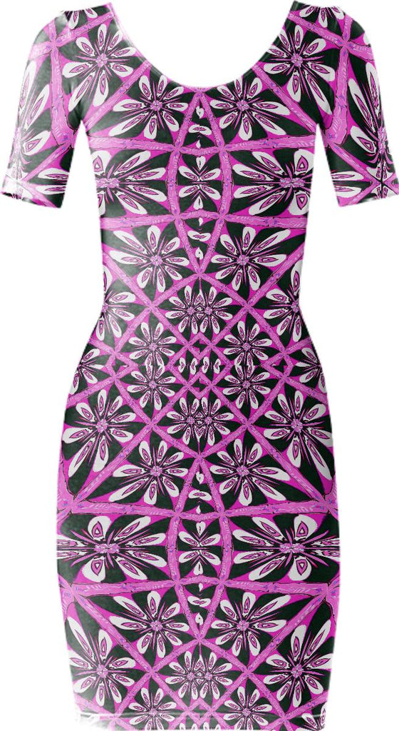 Pink Fractal Flower Bodycon Dress