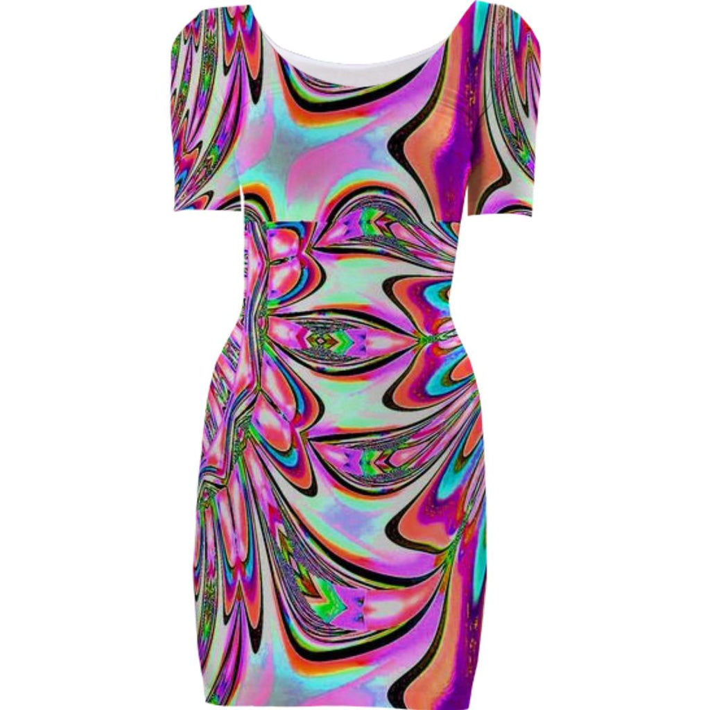 Pink White Abstract Bodycon Dress