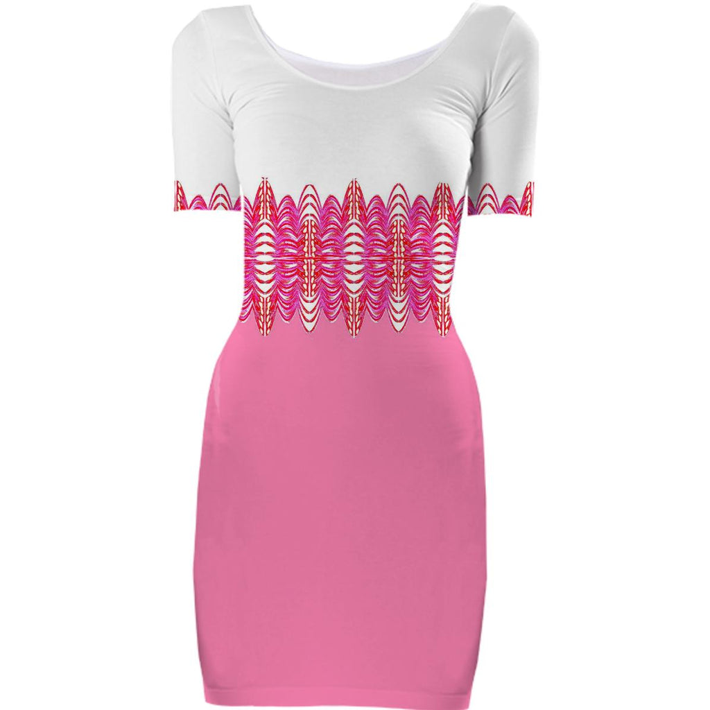 Pink White Belted Bodycon Dress