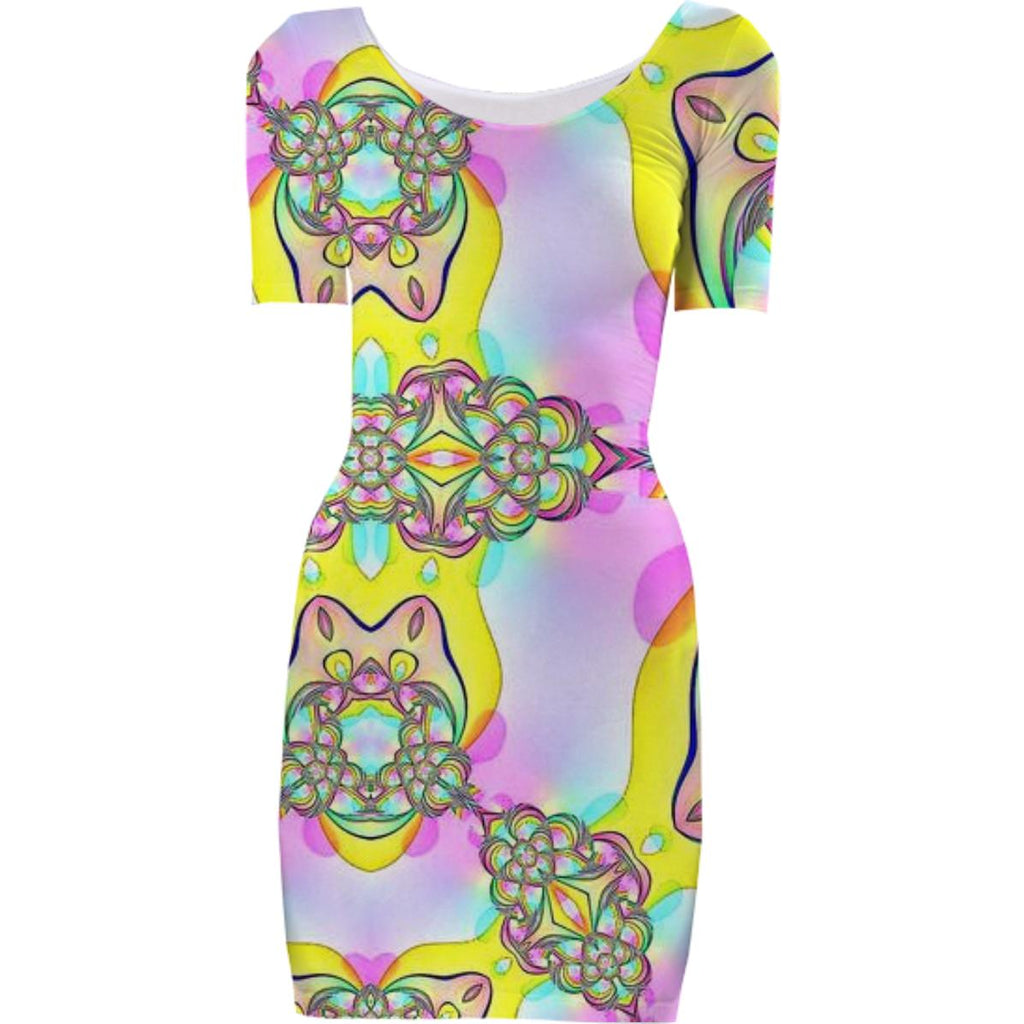 Pink Yellow Abstract Bodycon Dress